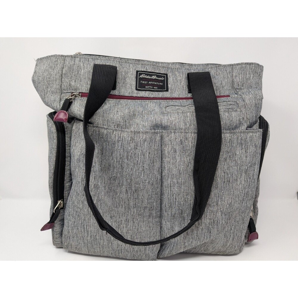 EDDIE BAUER FIRST ADVENTURE TRAVEL TOTE DIAPER BAG HEATHER GRAY 15” X 15” X 8”